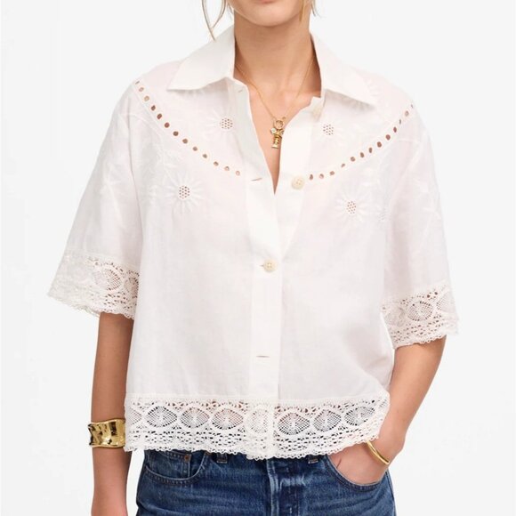 Madewell Tops - NWT Madewell Sz XL White Embroidered Lace Button-Up Shirt NV206